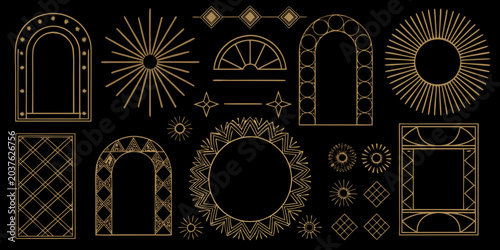 Slika na platnu Gold colored decorative frames collection vector illustration on black backgroun
