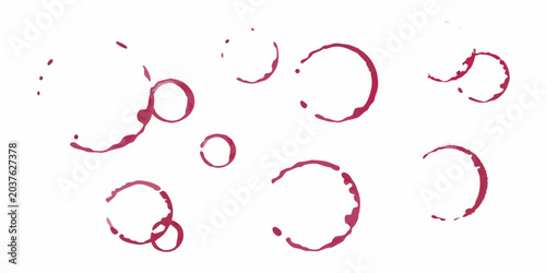 Bild auf Leinwand Wine ring stains five circular marks on a white background