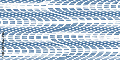 Waves background. Repeated blue curvy lines. Water texture. Ocean, sea, lake or river pattern. Aqua print. Maritime wallpaper in asian style. Swimming pool liquid. Vector flat illustration.