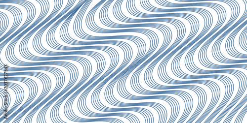 Waves background. Repeated blue curvy lines. Water texture. Ocean, sea, lake or river pattern. Aqua print. Maritime wallpaper in asian style. Swimming pool liquid. Vector flat illustration.
