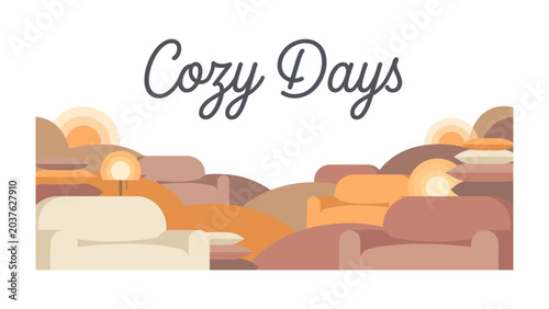 Canvastavla Cozy Days Abstract Design: A stylized, abstract depiction of cozy interior spaces, featuring comfortable seating and warm, ambient lighting, evoking a sense of relaxation and tranquility