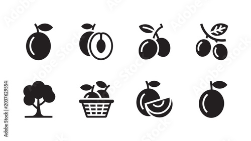 Set of plum fruit icons, vector illustration vector