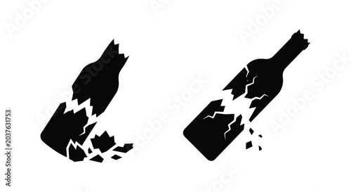 Bild auf Leinwand Broken bottle shapes in black silhouette against a white background depicting sh