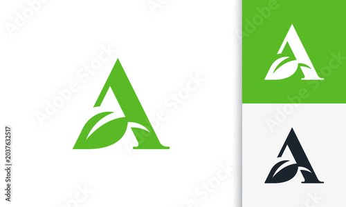 letter A leaf Initial Logo design Concept