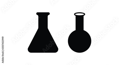 Foto Two laboratory flasks depicted as a black silhouette against a white background
