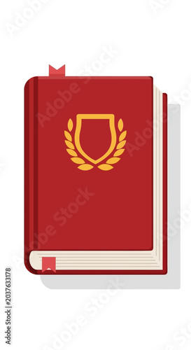 Red Book with Laurel Wreath Emblem - Education, Knowledge, History, Achievement