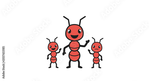 Happy Family of Cartoon Ants Waving