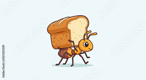 Cartoon Ant Carrying a Slice of Bread