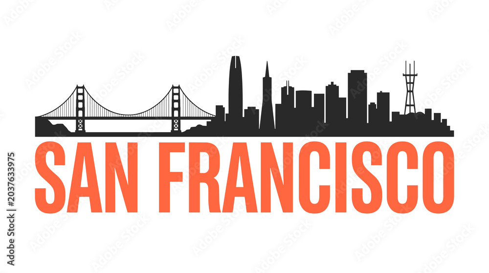 Fototapeta premium Minimal San Francisco Skyline Logo with Golden Gate Bridge and Coral Typography Modern Vector Illustration