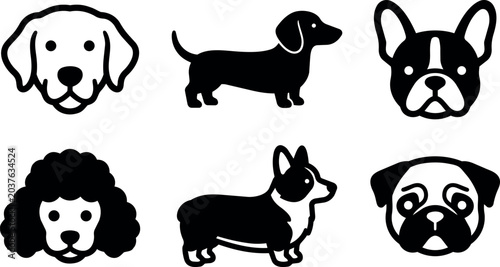 Six different dog breed icons including poodle and dachshund