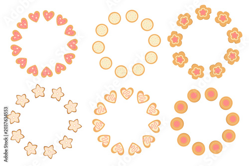 Schilderij op canvas A collection of six circular frames and wreath borders made from various cute sugar cookies