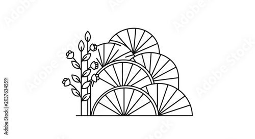 Abstract Botanical Fan Shapes Design, Minimalist Line Art, Nature Inspired
