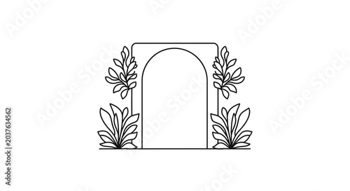 Minimalist Archway with Leaves - Line Art Graphic Design