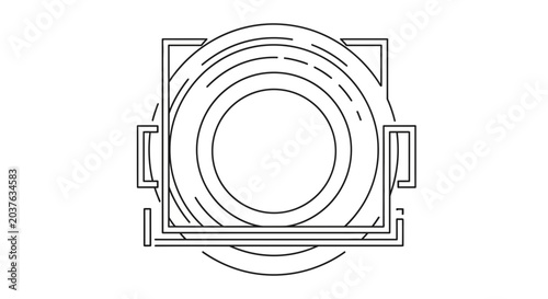 Abstract Geometric Circle Design with Square Frame and Lines
