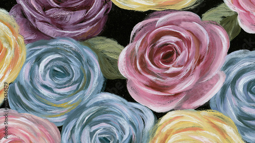 Abstract floral art with pastel colors on dark background