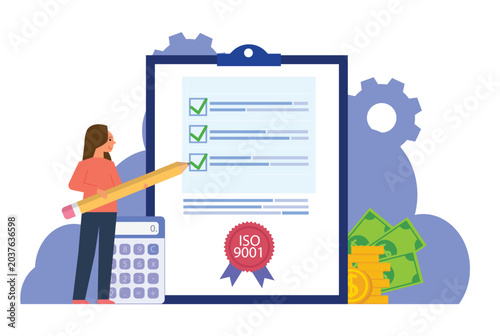 ISO 9001 quality management system and international certification. Document standardization industry