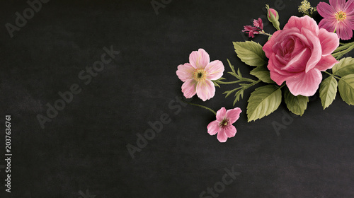 Elegant Pink Flowers on Textured Black Background