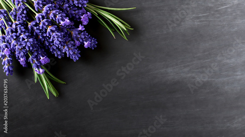 Purple Lavender Flowers on Black Chalkboard Background