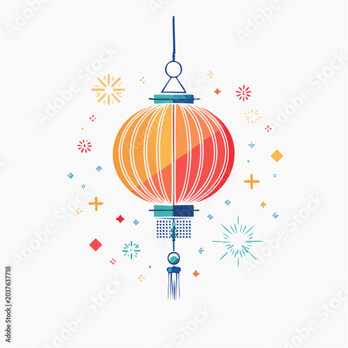 Stylized Chinese Lantern with Festive Decorations