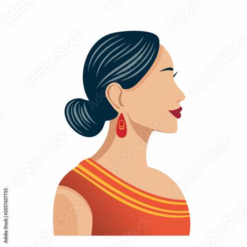 Woman in Profile with Red Dress and Earrings