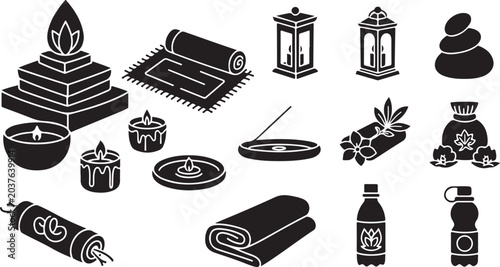 Spa and wellness icons for relaxation therapy treatments