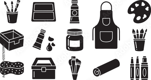 Art Supplies and Creative Tools Icon Set Collection