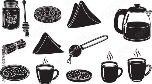 Breakfast Food and Drink Items Silhouette Illustration Set