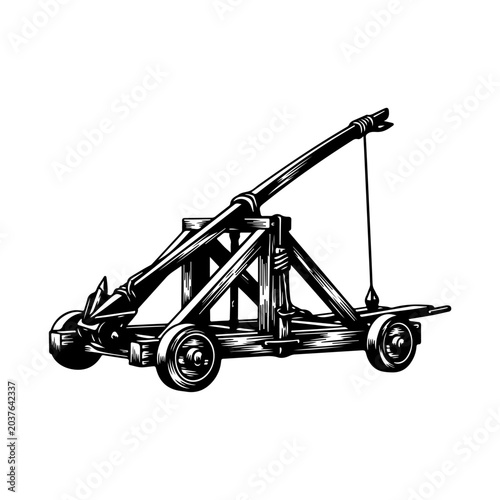 Принти на полотні Illustration of a Medieval Catapult on Wheels.