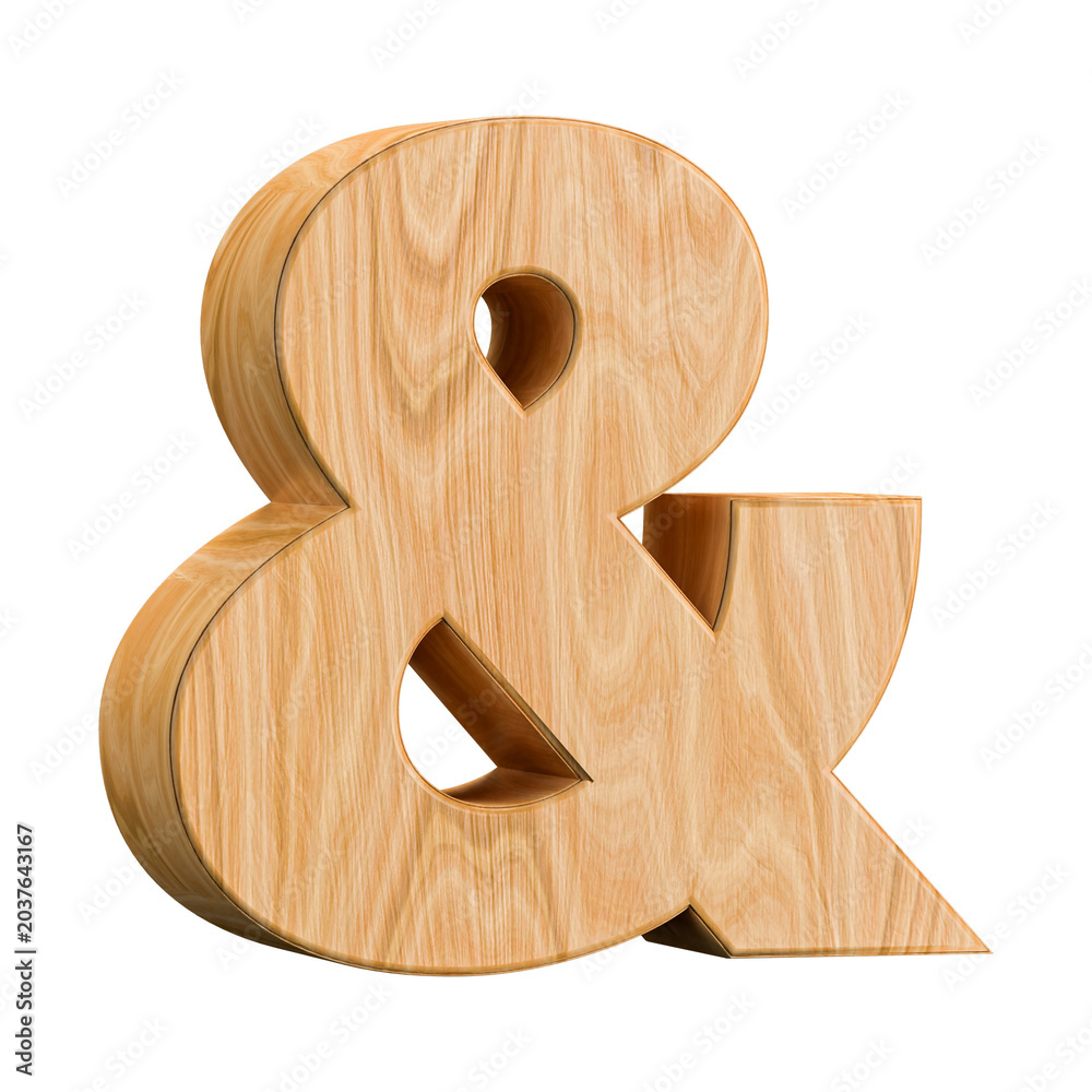 Naklejka premium 3D render of a wooden ampersand symbol
