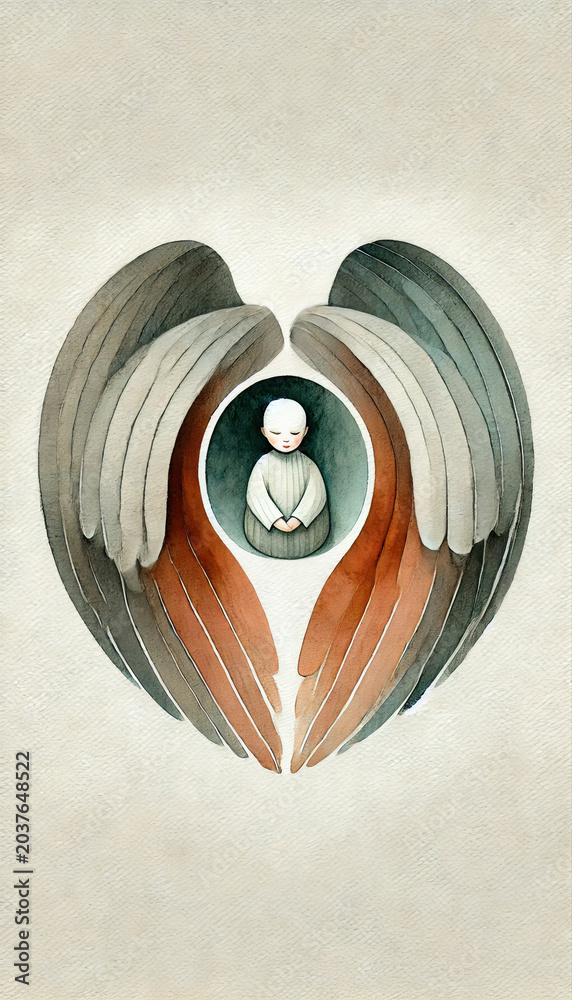 Obraz premium Guardian Angel Protecting Child Watercolor Illustration