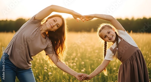 Mother and daughter in a field.