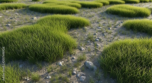 Muddy grassy terrain with green bushes.