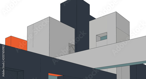 Modern architecture design, abstract geometric building forms