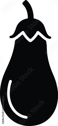 Silhouette vector of a ripe eggplant with a green stem and a smooth rounded body design