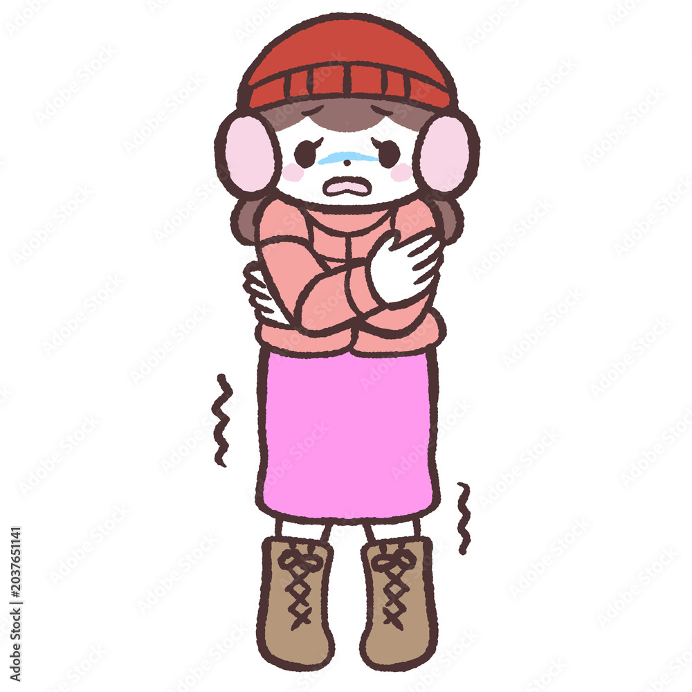 Fototapeta premium 寒さに震える女性のイラスト