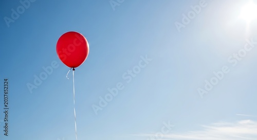 Red Balloon Floating in Clear Sky.