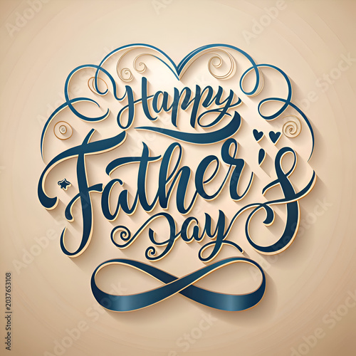 Happy Father's Day typography design with decorative elements. Elegant. celebratory text design on a light beige background.