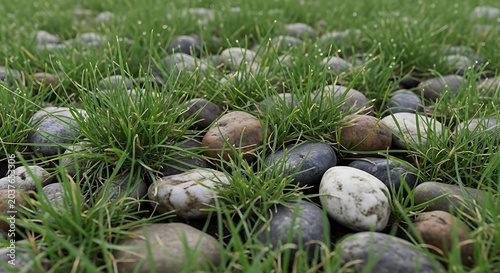 rocks and grass in a field.