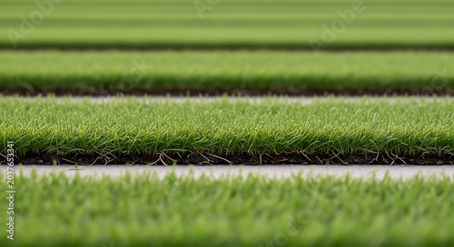 Rolled green grass turf strips.