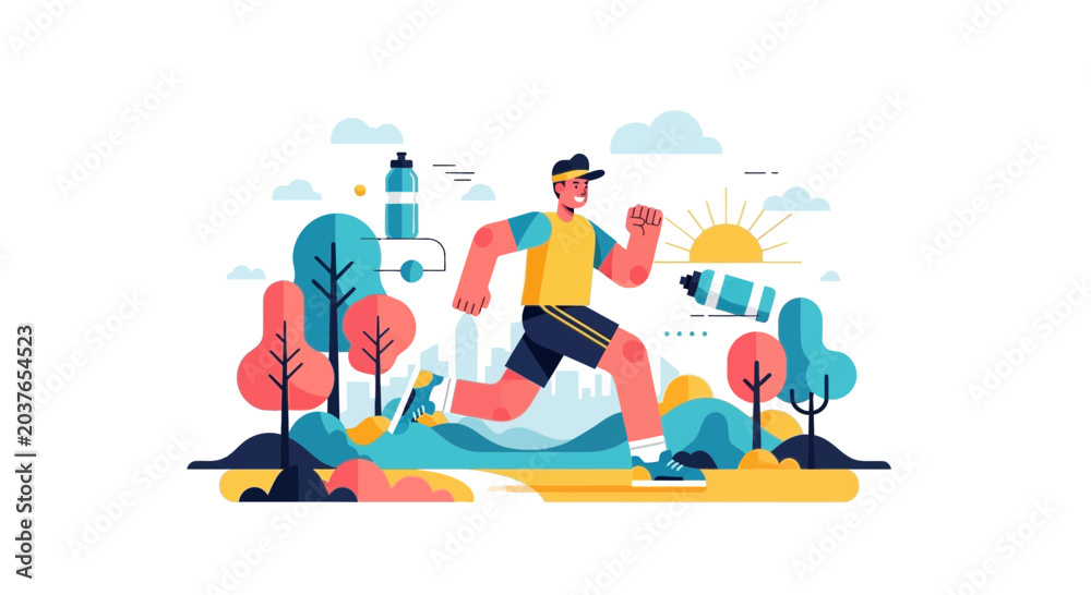 Obraz premium Energetic Runner Enjoying Morning Jog in Scenic Park