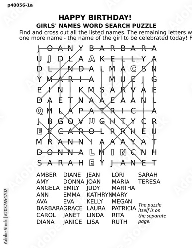 Answer page for girl' names word search puzzle game with hidden word (JACQUELINE)
