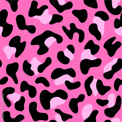 Trendy pink leopard seamless pattern. Cute y2k aesthetic animal print background. Vector repeat ornament with abstract cheetah spots for fashion, wrapping paper, textile. Fancy glamorous illustration.