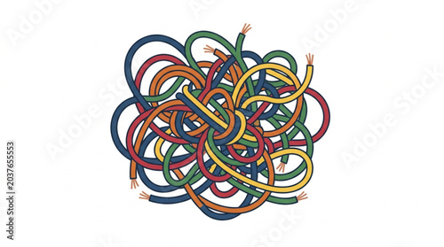 Foto A tangled mess of colorful electrical wires and cords.