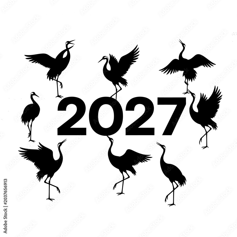 Obraz premium Black silhouettes of cranes dancing together.
