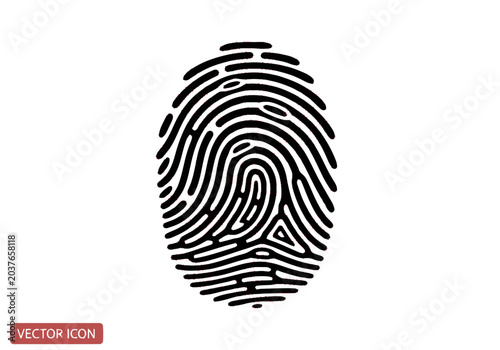 Detailed black fingerprint icon graphic.