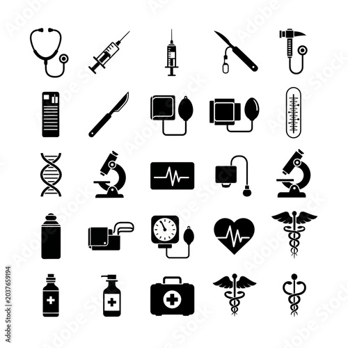 Healthcare and Medical Equipment Icon Set Vector Illustration