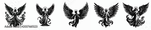 Cuadro en lienzo Vector silhouette of archangel