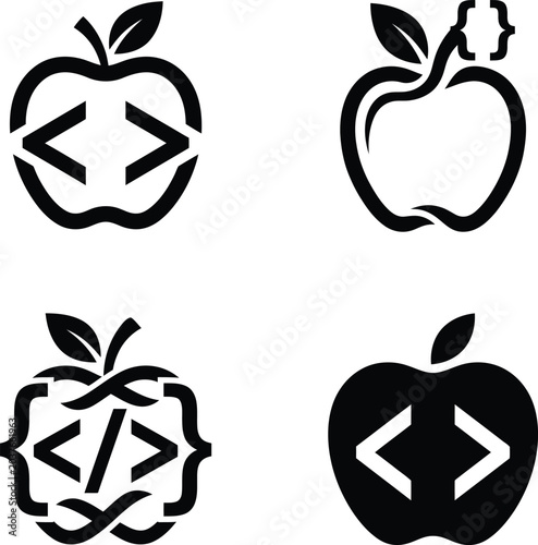 Tableau sur toile Minimalist apple fruit icons combined with various programming code symbols and syntax elements