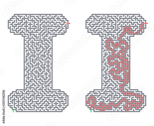 Maze design made of squares shaped like the letter I on transparent background  
