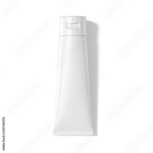 Cosmetic tube mockup isolated on white background. Top view, 3D rendering.